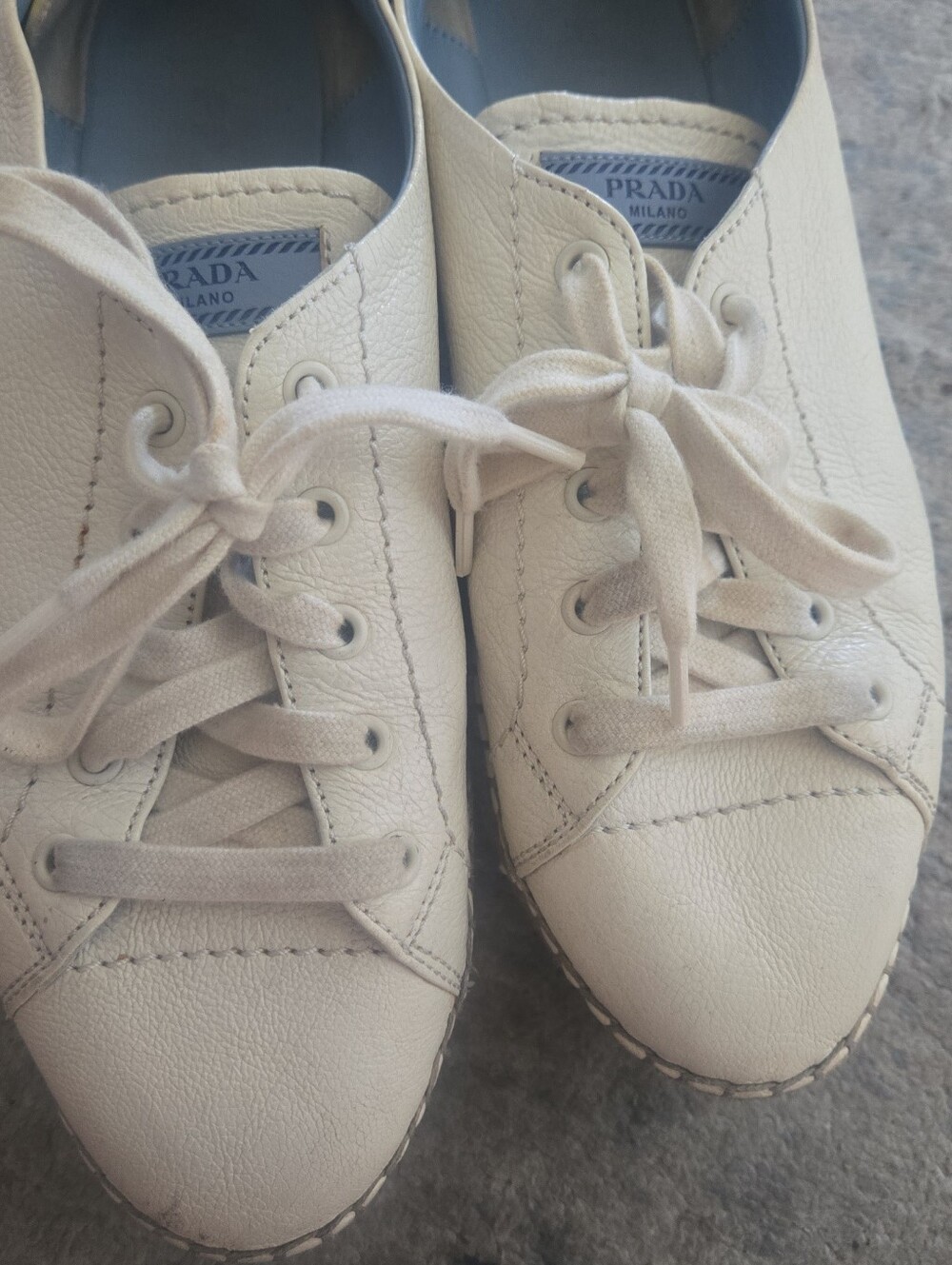 Prada Cream/White Leather Lace-Up Sneakers